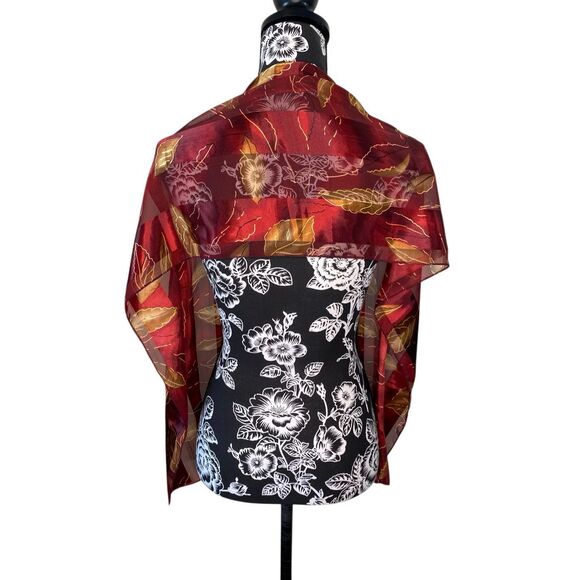 Sheer Burgundy Scarf Wrap Lightweight Leaf Print Shawl Fall Accessory Soft - Picture 2 of 8